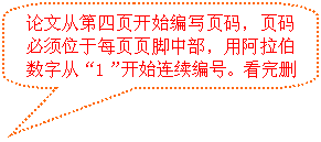 圆角矩形标注: 论文从第四页开始编写页码，页码必须位于每页页脚中部，用阿拉伯数字从“1”开始连续编号。看完删掉